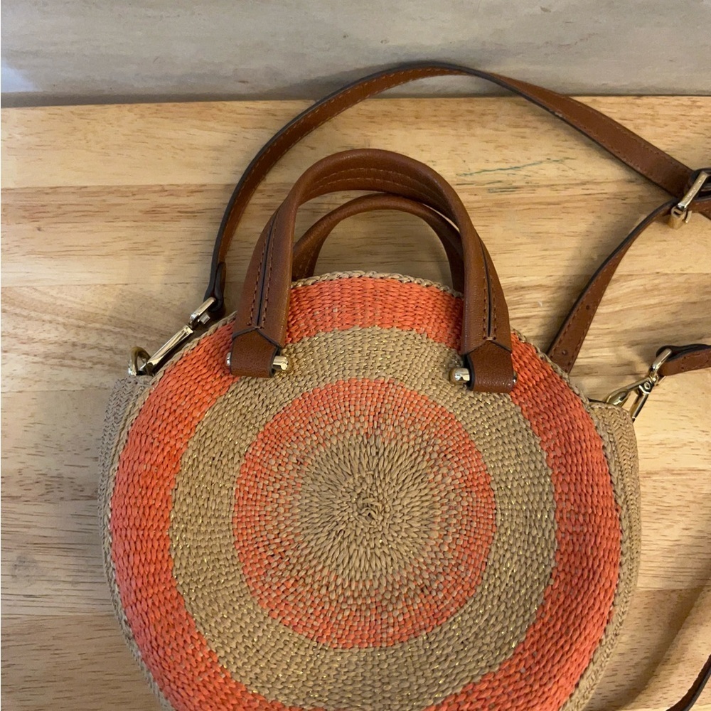 Vince Camuto Paper/woven crossbody Orange/ Tan Genuine Leather Handles - Picture 11 of 11